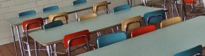 Colorful school chairs and tables
