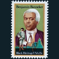a 15 cent stamp of Benjamin Banneker for black heritage
